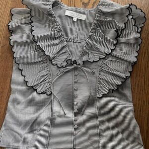 Hunter Bell Creswell Top Charcoal Stripe ruffles small NWOT